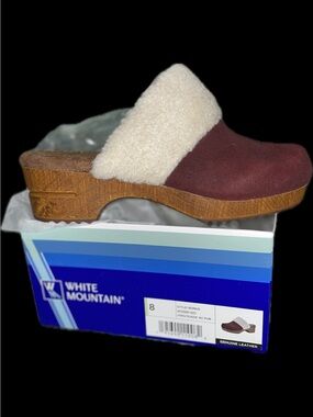 White Mountain Faux-Fur Lined Maroon Suede Slip on Clogs Size 8 FREE SHIPPING